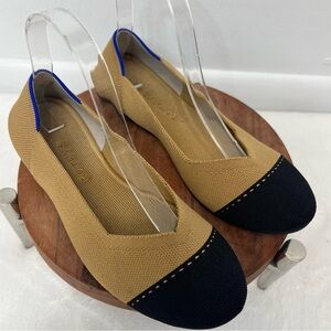 Rothy’s The Flat Camel Captoe Round Toe Knit Ballet Flat Tan Black Women Sz 9.5